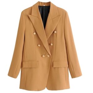 Double-breasted camel blazer size S.